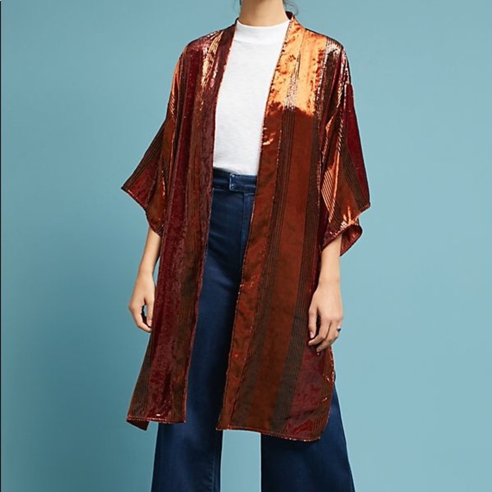 Anthropologie Longline Velvet Kimono Jacket